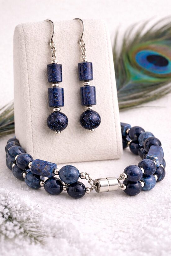 Dabīgo pērļu rotu komplekts "Pāva Elegance"